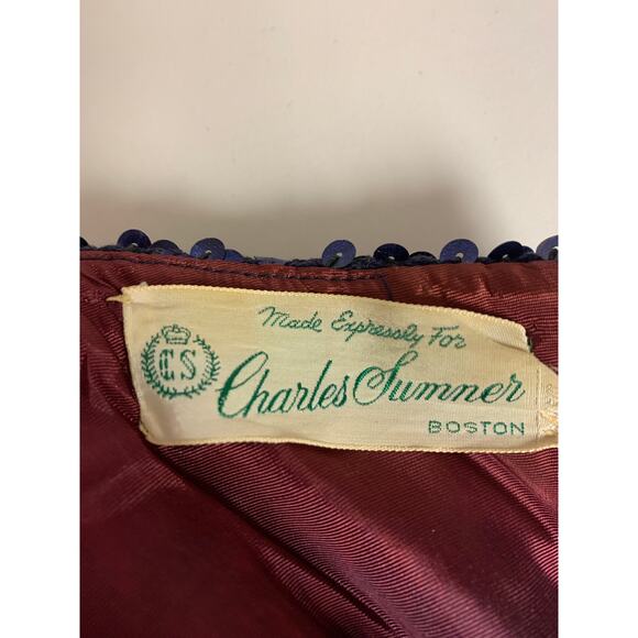 Vintage Cocktail Dress Sequin Bodice 60s Classic Elegant Navy Womens SZ 10 - Picture 5 of 13